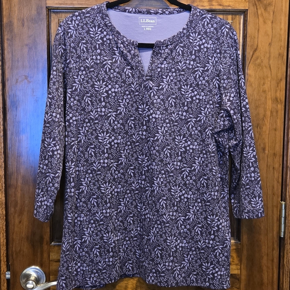 LL Bean Floral Print Splitneck Tunic NWT Large